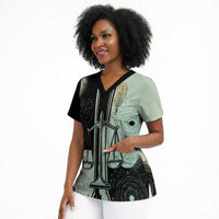 Ma’at Feather Egyptian Scrub Top with Scales Symbolizing Truth and Cosmic Balance