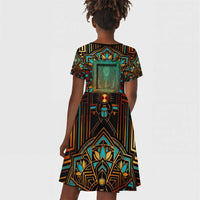 Ma’at Eye of Horus Kid Short Sleeve Dress Egyptian Feather Celebrating Truth