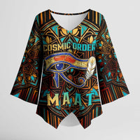 Ma’at Eye of Horus Kimono Sleeve Blouse Egyptian Feather Celebrating Truth