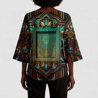 Ma’at Eye of Horus Kimono Sleeve Blouse Egyptian Feather Celebrating Truth