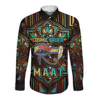 Ma’at Eye of Horus Long Sleeve Button Shirt Egyptian Feather Celebrating Truth