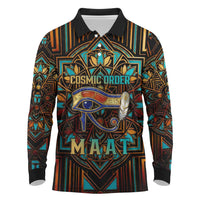 Ma’at Eye of Horus Long Sleeve Polo Shirt Egyptian Feather Celebrating Truth