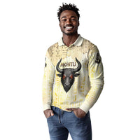 Montu Egyptian Long Sleeve Polo Shirt War God Mighty Bull Symbol Ancient Power Hieroglyphic