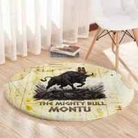 Montu Egyptian Round Carpet War God Mighty Bull Symbol Ancient Power Hieroglyphic