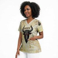 Montu Egyptian Scrub Top War God Mighty Bull Symbol Ancient Power Hieroglyphic