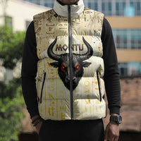 Montu Egyptian Sleeveless Puffer Jacket War God Mighty Bull Symbol Ancient Power Hieroglyphic