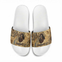 Montu Slide Sandals Falcon Head War God Ancient Egyptian Map Feathers and Sun Disk