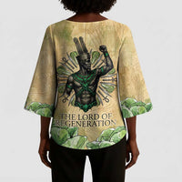 Min Kimono Sleeve Blouse Egyptian God of Fertility Lord of Generation Lettuce Ancient