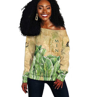 Min Off Shoulder Sweater Egyptian God of Fertility Lord of Generation Lettuce Ancient