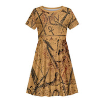 Min Ancient Egyptian Kid Short Sleeve Dress Fertility Symbol Sandstone Ankh Pyramid Pattern