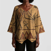 Min Ancient Egyptian Kimono Sleeve Blouse Fertility Symbol Sandstone Ankh Pyramid Pattern