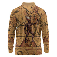 Min Ancient Egyptian Long Sleeve Polo Shirt Fertility Symbol Sandstone Ankh Pyramid Pattern