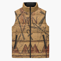 Min Ancient Egyptian Sleeveless Puffer Jacket Fertility Symbol Sandstone Ankh Pyramid Pattern