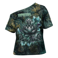 Nefertem Cross Shoulder Shirt Primordial Bloom Lotus Mystical Lion Cosmic Egyptian