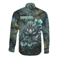 Nefertem Long Sleeve Button Shirt Primordial Bloom Lotus Mystical Lion Cosmic Egyptian