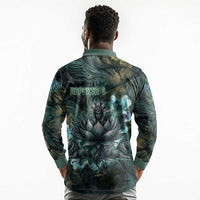 Nefertem Long Sleeve Polo Shirt Primordial Bloom Lotus Mystical Lion Cosmic Egyptian
