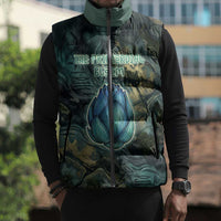 Nefertem Sleeveless Puffer Jacket Primordial Bloom Lotus Mystical Lion Cosmic Egyptian