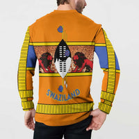 Swaziland Button Sweatshirt Lion Shield and Leopard Print Tribal Design
