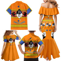 Swaziland Family Matching Mermaid Dress and Hawaiian Shirt Lion Shield and Leopard Print Tribal Design