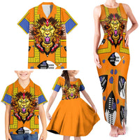 Swaziland Family Matching Tank Maxi Dress and Hawaiian Shirt Lion Shield and Leopard Print Tribal Design