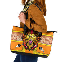 Swaziland Leather Tote Bag Lion Shield and Leopard Print Tribal Design
