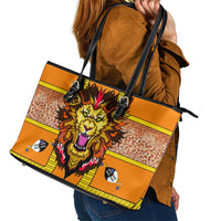 Swaziland Leather Tote Bag Lion Shield and Leopard Print Tribal Design