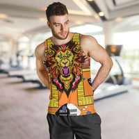 Swaziland Men Tank Top Lion Shield and Leopard Print Tribal Design
