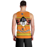 Swaziland Men Tank Top Lion Shield and Leopard Print Tribal Design