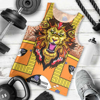 Swaziland Men Tank Top Lion Shield and Leopard Print Tribal Design