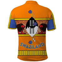 Swaziland Polo Shirt Lion Shield and Leopard Print Tribal Design