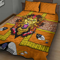 Swaziland Quilt Bed Set Lion Shield and Leopard Print Tribal Design