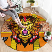 Swaziland Round Carpet Lion Shield and Leopard Print Tribal Design