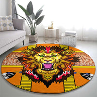 Swaziland Round Carpet Lion Shield and Leopard Print Tribal Design