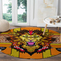 Swaziland Round Carpet Lion Shield and Leopard Print Tribal Design