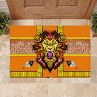Swaziland Rubber Doormat Lion Shield and Leopard Print Tribal Design