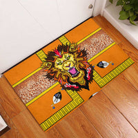 Swaziland Rubber Doormat Lion Shield and Leopard Print Tribal Design