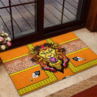 Swaziland Rubber Doormat Lion Shield and Leopard Print Tribal Design