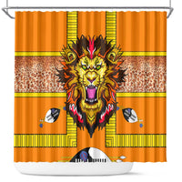 Swaziland Shower Curtain Lion Shield and Leopard Print Tribal Design