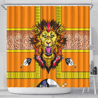 Swaziland Shower Curtain Lion Shield and Leopard Print Tribal Design