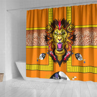 Swaziland Shower Curtain Lion Shield and Leopard Print Tribal Design