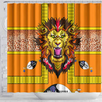 Swaziland Shower Curtain Lion Shield and Leopard Print Tribal Design