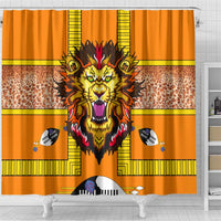 Swaziland Shower Curtain Lion Shield and Leopard Print Tribal Design