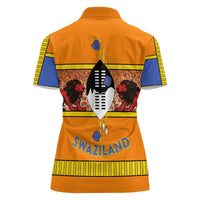 Swaziland Women Polo Shirt Lion Shield and Leopard Print Tribal Design