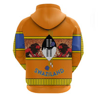 Swaziland Zip Hoodie Lion Shield and Leopard Print Tribal Design