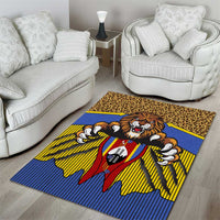 Swaziland Area Rug Coat of Arms Lion Elephant Shield Leopard Print Design