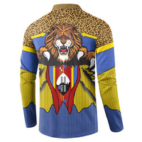 Swaziland Button Sweatshirt Coat of Arms Lion Elephant Shield Leopard Print Design