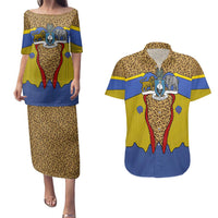Swaziland Couples Matching Puletasi and Hawaiian Shirt Coat of Arms Lion Elephant Shield Leopard Print Design