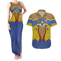 Swaziland Couples Matching Tank Maxi Dress and Hawaiian Shirt Coat of Arms Lion Elephant Shield Leopard Print Design