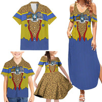Swaziland Family Matching Summer Maxi Dress and Hawaiian Shirt Coat of Arms Lion Elephant Shield Leopard Print Design