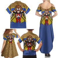 Swaziland Family Matching Summer Maxi Dress and Hawaiian Shirt Coat of Arms Lion Elephant Shield Leopard Print Design